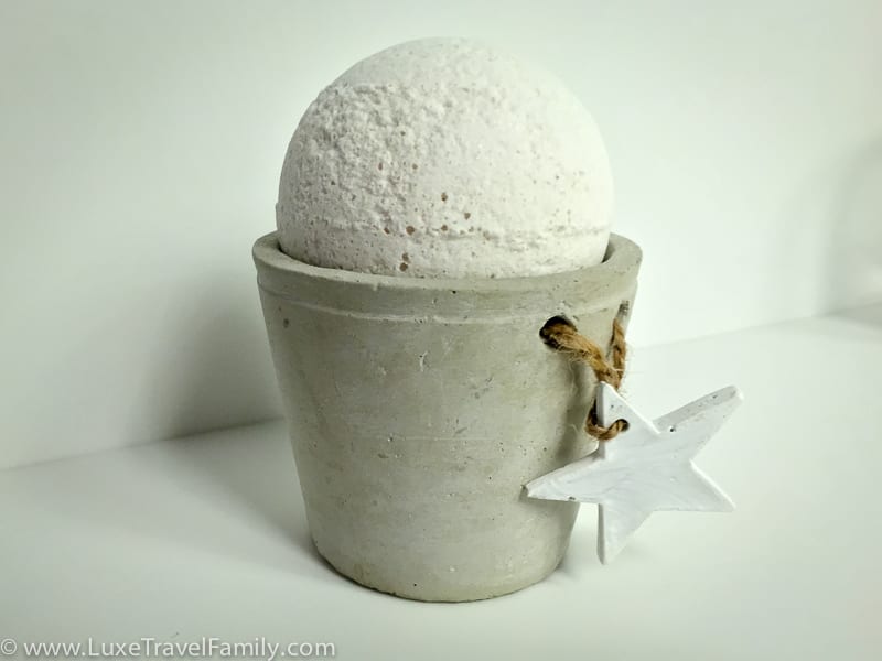 A bath bomb in a ceramic holder at the Mercer Hotel Barcelona