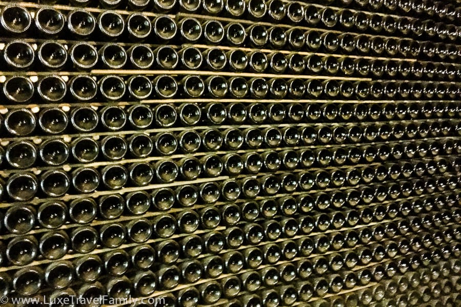 Racks of dusty bottles in the Codorníu cellar.