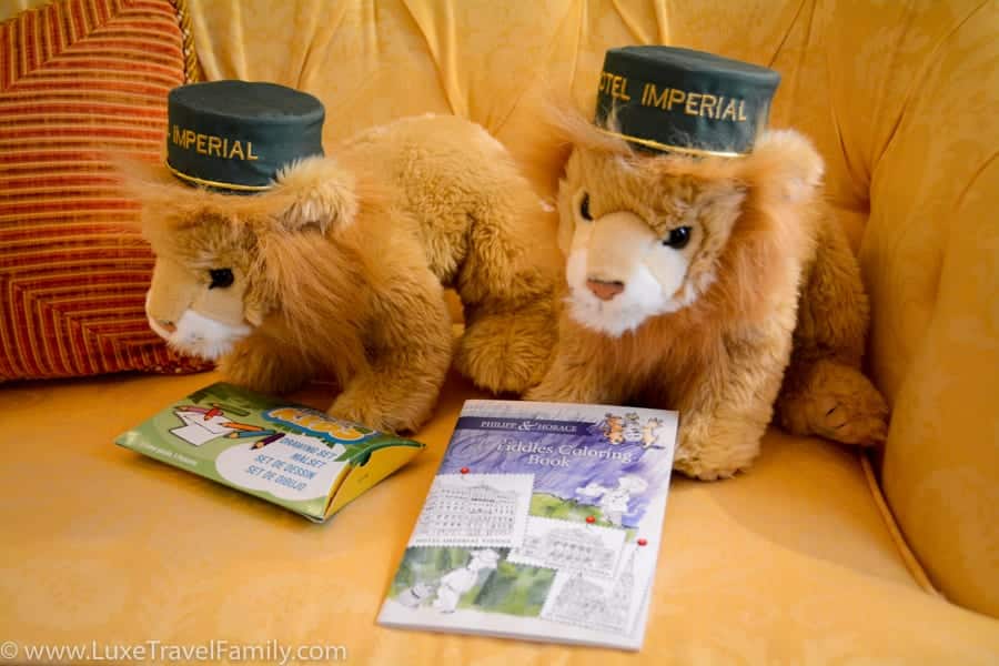 Two stuffed lions at the Hotel Imperial