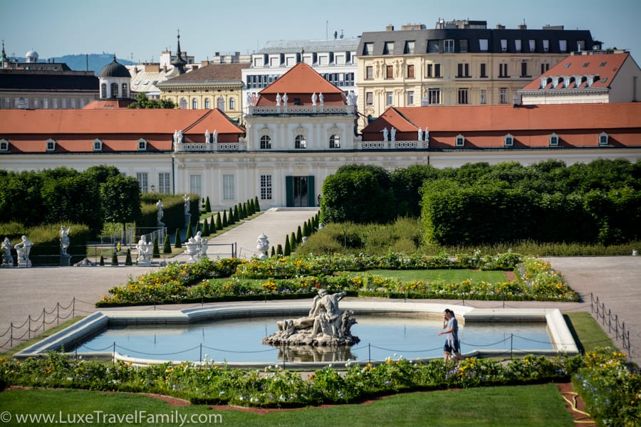 View of a pond and the Lower Belvedere Palace Vienna