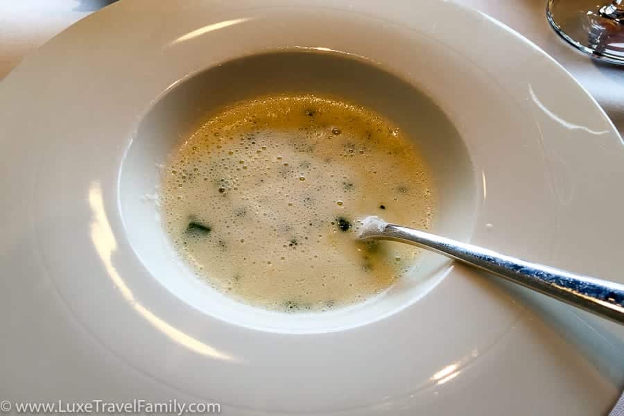 bowl of herb soup Swiss First Class Lounge