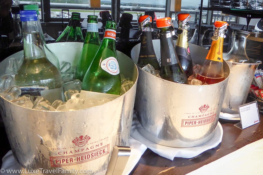 Buckets of drinks in the Swiss First Class Lounge in Zurich