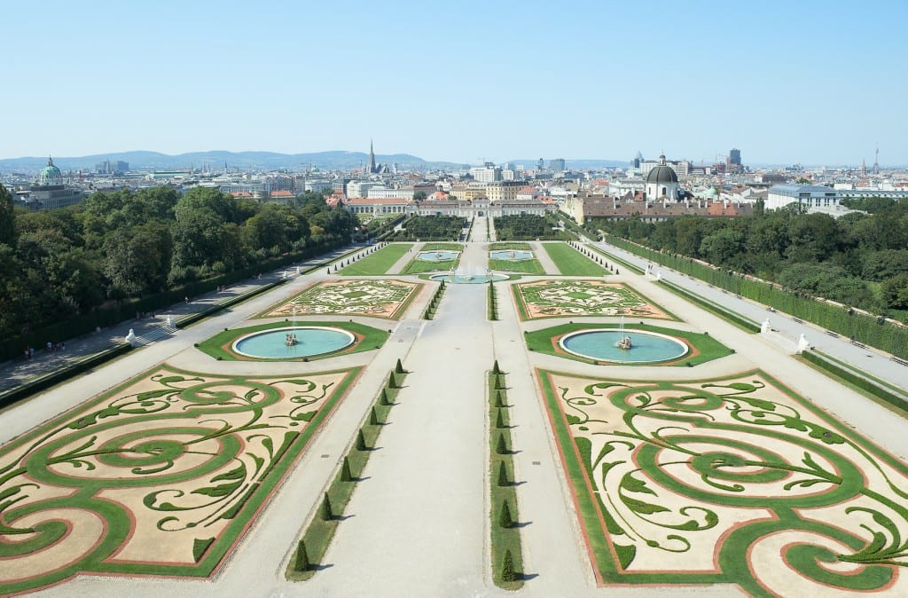 Manicured gardens at the Belvedere Palace Vienna
