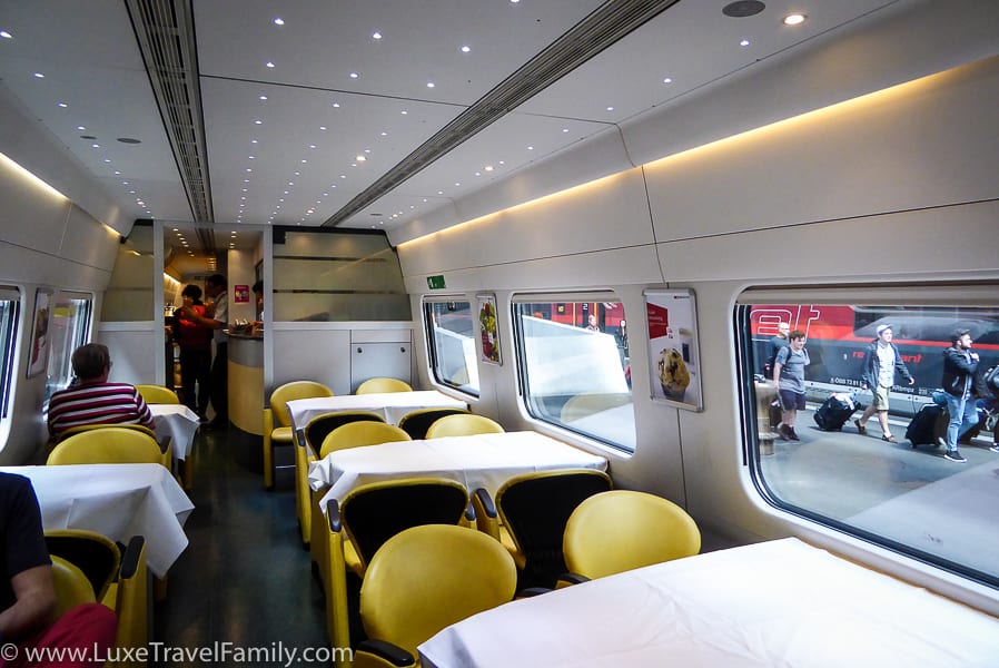 Dining car family train travel in Europe