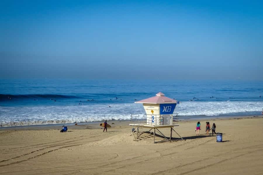 Surfing at one of the Huntington Beach hot spots.