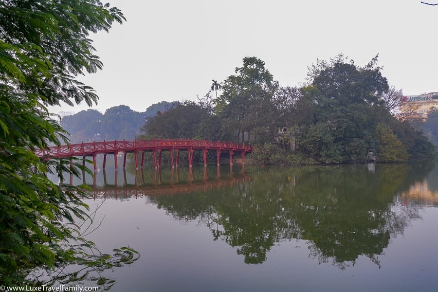 Walk Huc Bridge things to do in Hanoi with kids