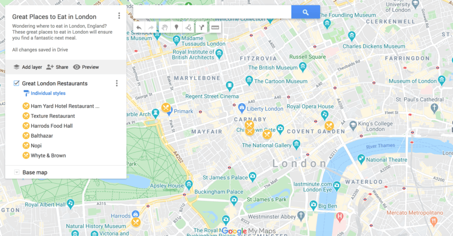 Great Places to Eat in London Map