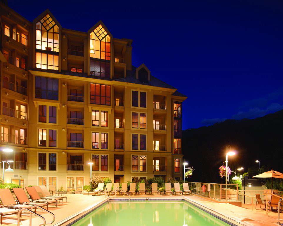 Exterior Pan Pacific Whistler Mountainside night view swimming pool